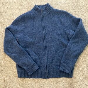 Jillian Jones Petite Blue 100% Wool Knit Zip Up Sweater Size PS